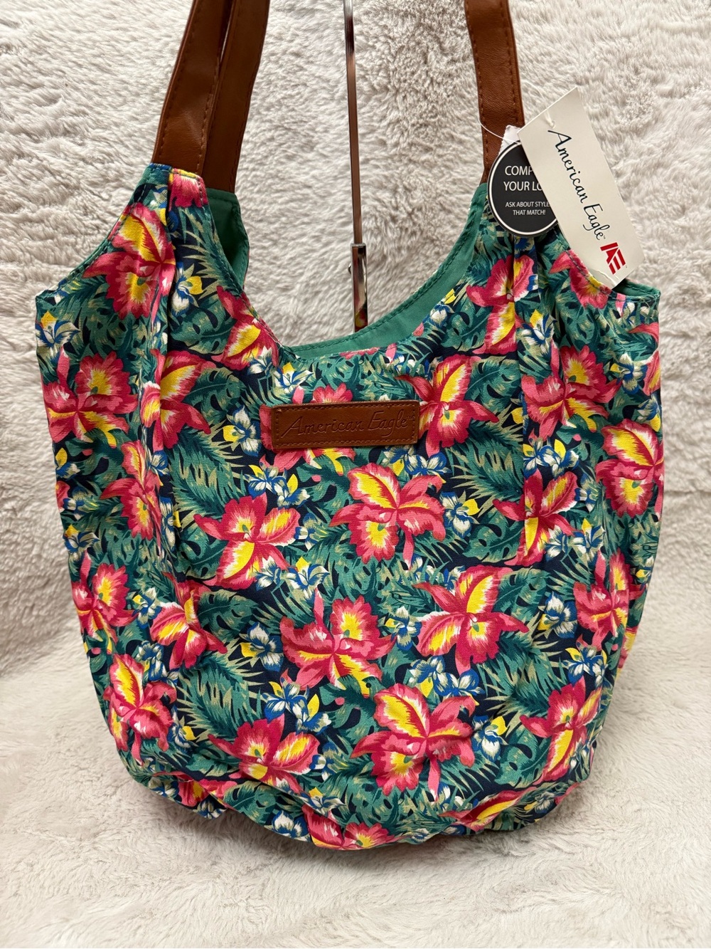 American Eagle Floral Shoulder Bag in Green, Pink and Brown